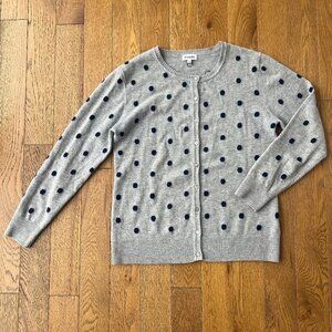 Freda Gray Polka Dot Wool Cashmere Cardigan Button Front Soft Knit Sweater